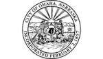 Seal of Omaha, Nebraska, showing a farmer and a Native American, mountains in the background, and the motto "Gateway to the West.