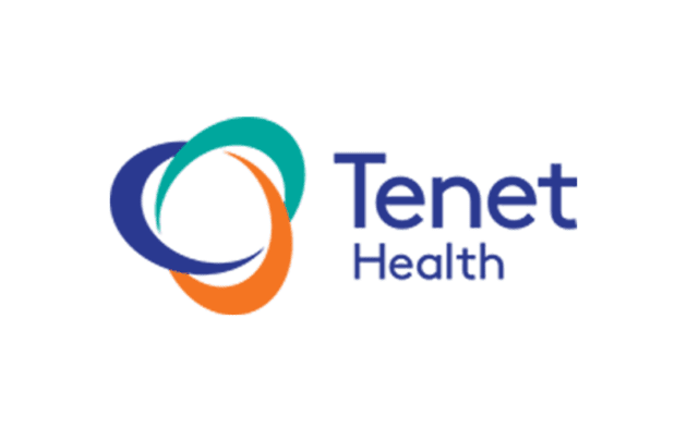 Logo of Tenet Health with three interlocking circles in blue, green, and orange, next to the text "Tenet Health" in blue.