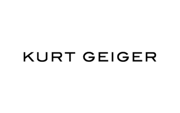 Text reads "Kurt Geiger" in black, all-caps letters on a white background.