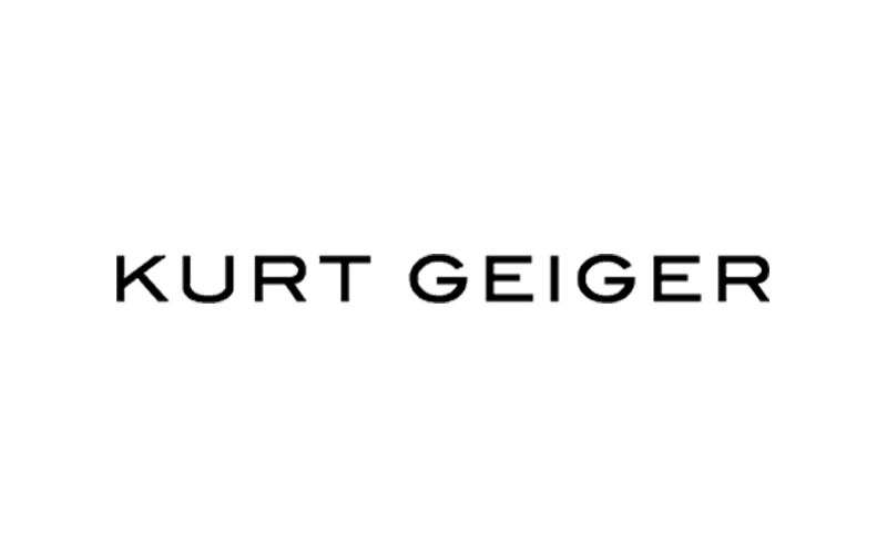 Text reads "Kurt Geiger" in black, all-caps letters on a white background.