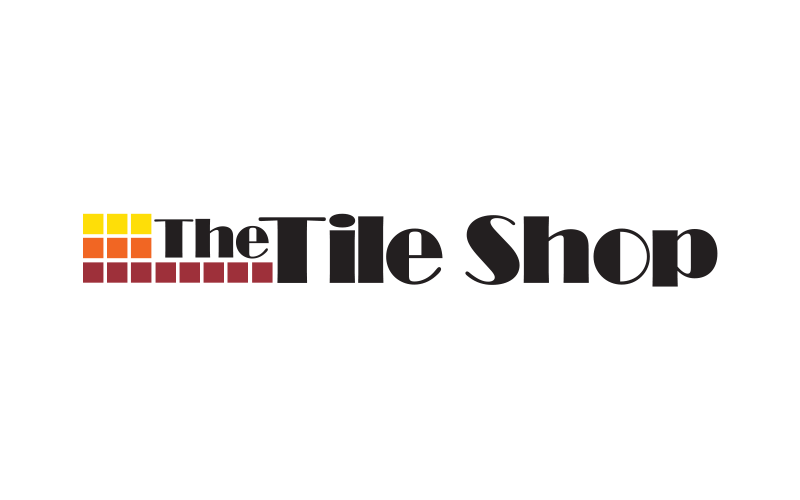 Logo of The Tile Shop with stylized text and a grid of yellow and red tiles.