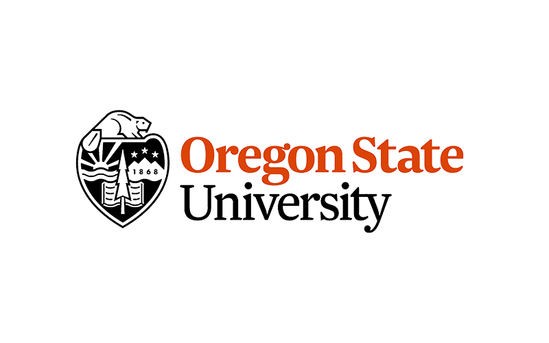 Oregon State University logo featuring an orange and black color scheme with a shield emblem.