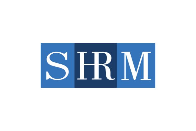 The image shows the SHRM logo with white letters on a blue background.