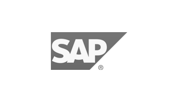 Logo of SAP with white letters on a grey background.