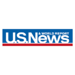 US News & World Report logo featuring white text on a blue background with a red underline.