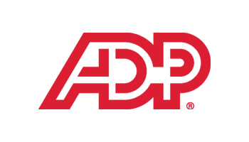 The image shows the logo of ADP, a company providing human resources management software and services. The logo consists of the letters ADP in a bold, stylized font.