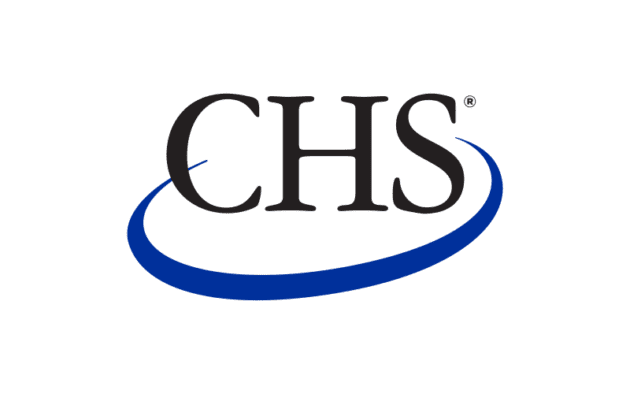 CHS logo with bold black letters "CHS" above a curved blue line on a white background.