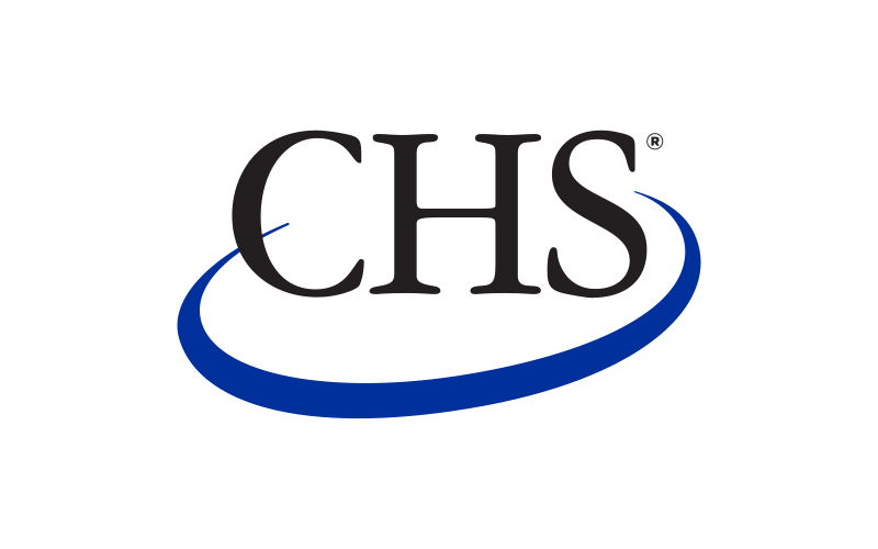 CHS logo with bold black letters "CHS" above a curved blue line on a white background.