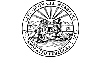 Seal of Omaha, Nebraska, featuring two figures, a sunburst, and a shield with the motto "Fortiter in Re." The text reads: "City of Omaha, Nebraska, Incorporated February 2, 1857.