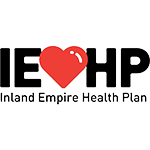 IEHP logo featuring large letters "IE" with a heart symbol followed by "HP" and the text "Inland Empire Health Plan" below.