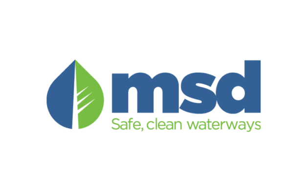 MSD logo with a green leaf and blue water drop icon, accompanied by the text "Safe, clean waterways.