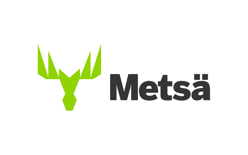 Green stylized antlers logo with the text "Metsä" in black font.
