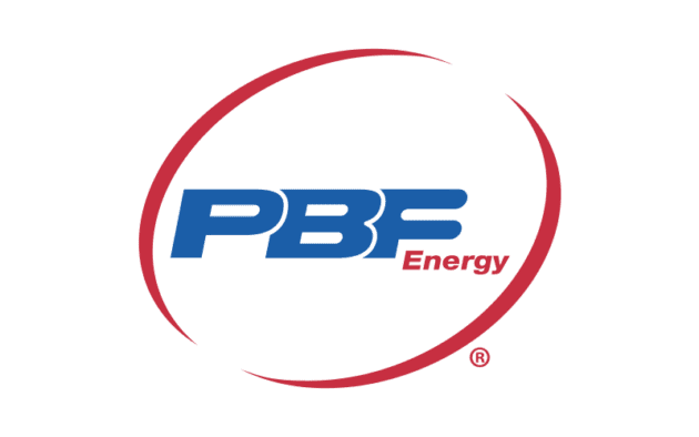 PBF Energy logo with blue "PBF" text and red "Energy" text, encircled by a red swoosh.