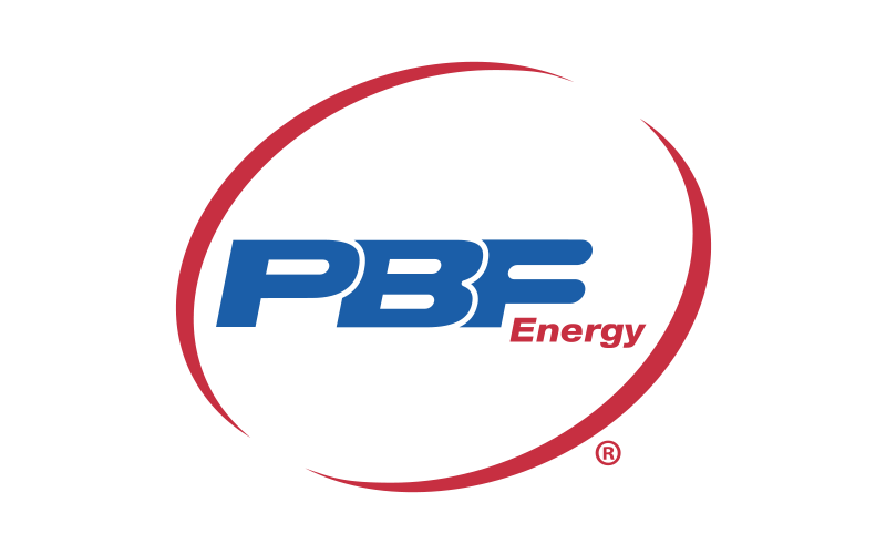 PBF Energy logo with blue "PBF" text and red "Energy" text, encircled by a red swoosh.