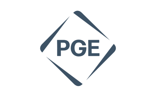 Logo featuring the letters "PGE" in the center of a diamond shape.