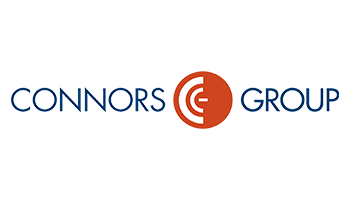 Logo of Connors Group featuring blue text with a stylized orange letter "C" in the center.