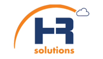 Logo with the letters "HR" in blue, an orange arc above with a cloud at the end, and "solutions" below.