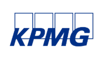 KPMG logo in blue letters on a white background.