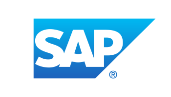 Logo of SAP with white letters on a blue background.