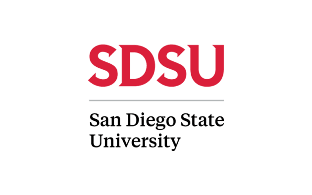 Logo of San Diego State University with "SDSU" in red letters above a gray line, followed by "San Diego State University" in black text.