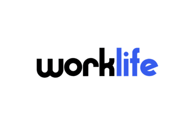 Text logo displaying "worklife" in black and blue text.
