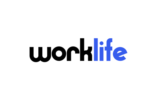 Text logo displaying "worklife" in black and blue text.