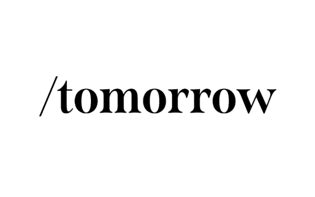 The image shows the word "tomorrow" with a forward slash before it on a white background.