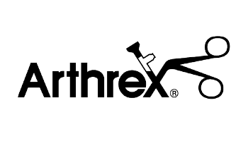 Arthrex logo featuring the company name followed by a stylized depiction of surgical instruments.