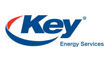 Key Energy Services logo with blue text and a red curved line.