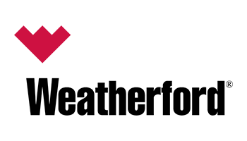 Logo with a red stylized "W" shape and the text "weatherford" in black.