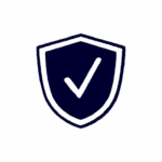 A black outline of a shield with a check mark inside, representing protection or security.