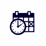 A simple icon of a calendar with an X mark on one date and a clock in front, suggesting a scheduled appointment or event.