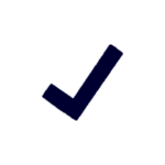 A bold, dark blue check mark symbol on a white background.