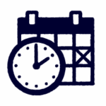 A calendar with a clock in front of it, and one date on the calendar marked with an "X".