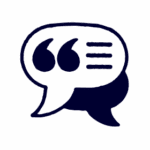 A black speech bubble icon with quotation marks and three horizontal lines, representing a comment or quote.