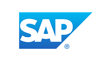 SAP logo featuring white letters "SAP" on a blue gradient background with a triangular cut on the right side and a registered trademark symbol below.