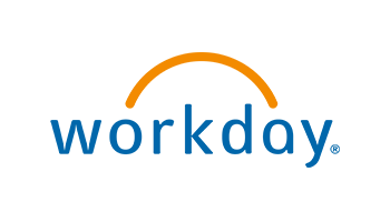 The Workday logo with the word "Workday" in blue lowercase letters and an orange curved line arching above the text.