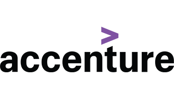 Accenture logo featuring the company name in black lowercase letters with a purple greater-than sign above the letter "t.