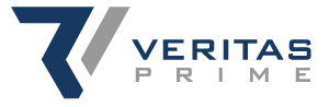 Veritas Prime logo featuring a stylized "V" and "P" in blue and gray, with the company name "Veritas Prime" in blue text to the right.