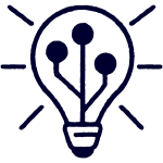A light bulb icon with circuit-like lines inside, symbolizing technology and innovation. Lines around the bulb suggest it is illuminated.