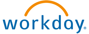 Workday logo featuring the word "workday" in blue lowercase letters with an orange curved line arching over it.