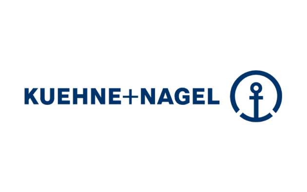 Kuehne + Nagel logo featuring the company name in blue text and a circular anchor symbol on a light background.