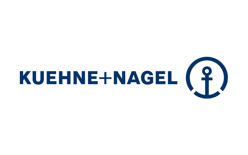 Kuehne + Nagel logo featuring the company name in blue text and a circular anchor symbol on a light background.