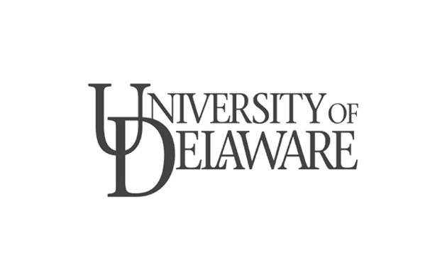 The University of Delaware logo featuring large overlapping "U" and "D" letters next to the words "University of Delaware" on a plain background.