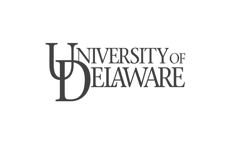 The University of Delaware logo featuring large overlapping "U" and "D" letters next to the words "University of Delaware" on a plain background.