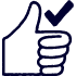 Outline of a hand giving a thumbs up with a check mark symbol next to the thumb.