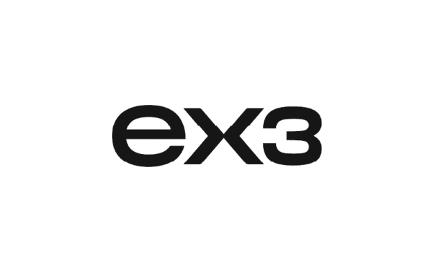 The image shows the black text “ex3” in a bold, modern font on a light grey background.
