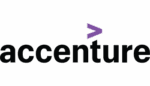 The Accenture logo features the word "accenture" in black lowercase letters with a purple greater-than symbol above the "t".